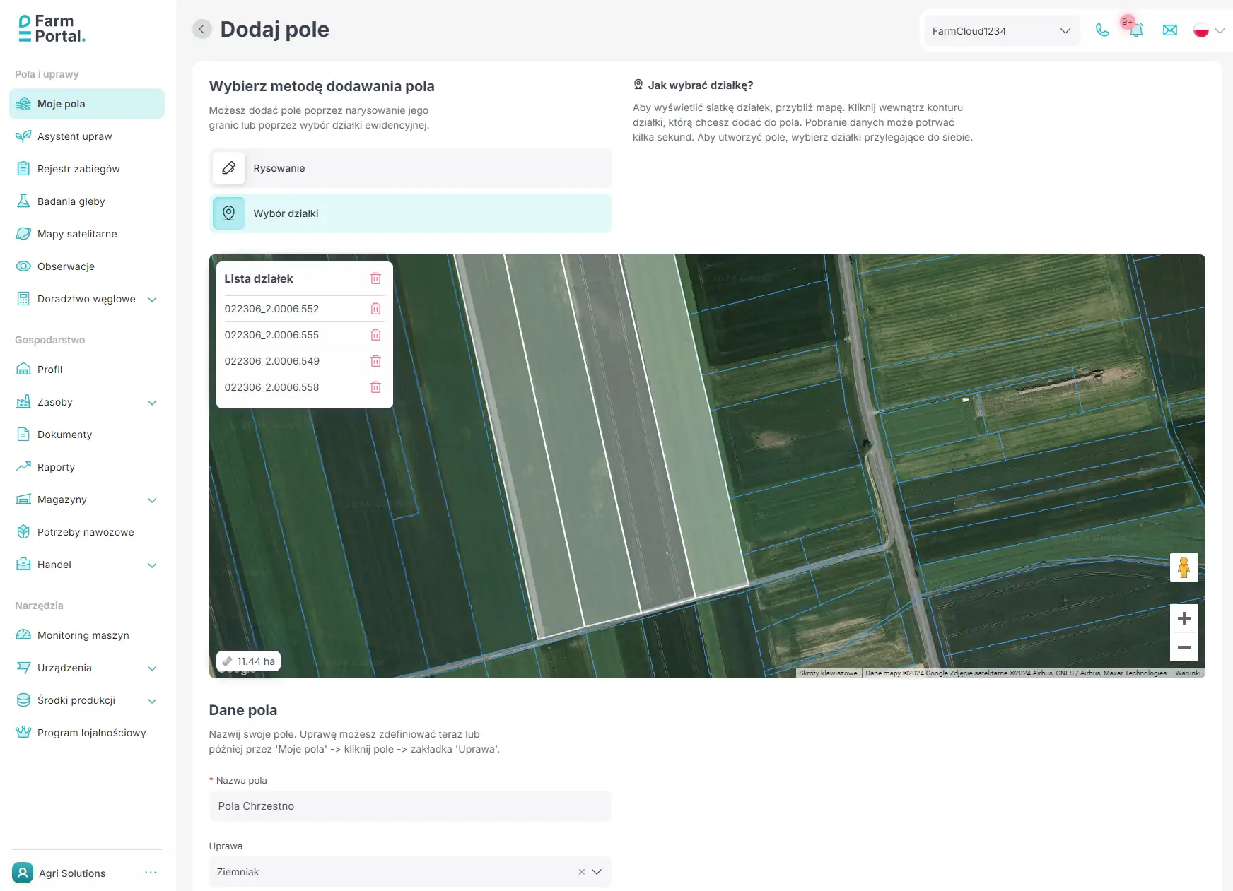 FarmPortal – ekran aplikacji czujników i monitoringu